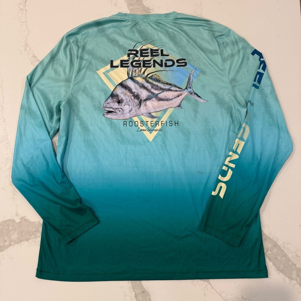 Reel Legends Long Sleeve Performance Fishing Shirt Men’s Size Large Aqua Ombré - Picture 4 of 4